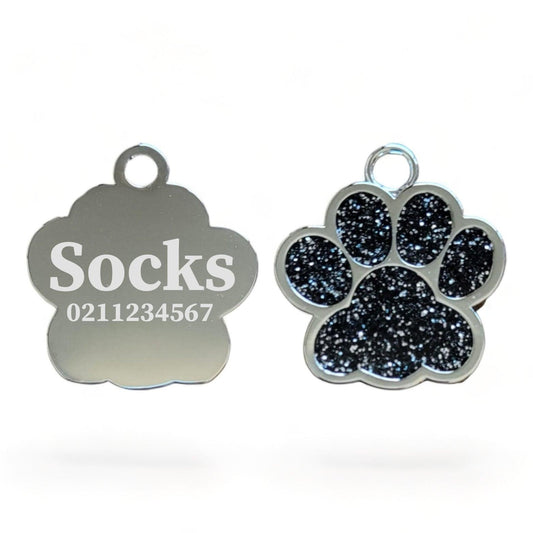 ⭐️Purr. Meow. Woof.⭐️ - Paw Print | Stainless Steel | Cat, Kitten & Dog ID Pet Tag - Black
