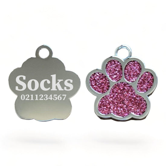 ⭐️Purr. Meow. Woof.⭐️ - Paw Print | Stainless Steel | Cat, Kitten & Dog ID Pet Tag - DeepPink