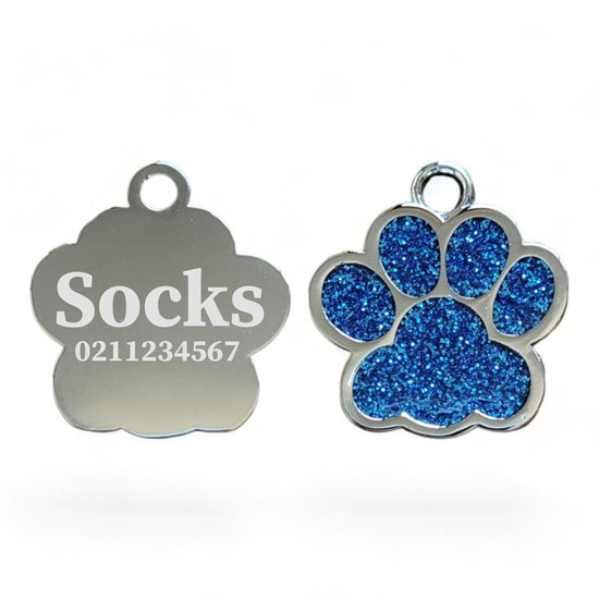 ⭐️Purr. Meow. Woof.⭐️ - Paw Print | Stainless Steel | Cat, Kitten & Dog ID Pet Tag - DodgerBlue