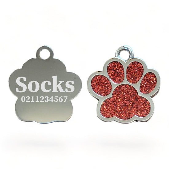 ⭐️Purr. Meow. Woof.⭐️ - Paw Print | Stainless Steel | Cat, Kitten & Dog ID Pet Tag - FireBrick