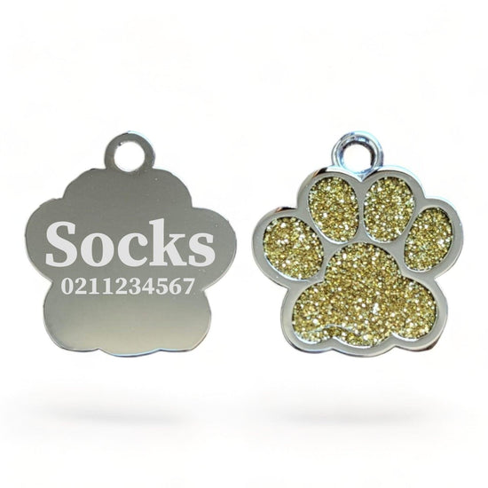 ⭐️Purr. Meow. Woof.⭐️ - Paw Print | Stainless Steel | Cat, Kitten & Dog ID Pet Tag - Gold