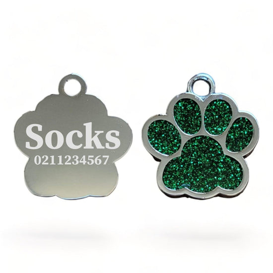 ⭐️Purr. Meow. Woof.⭐️ - Paw Print | Stainless Steel | Cat, Kitten & Dog ID Pet Tag - Green