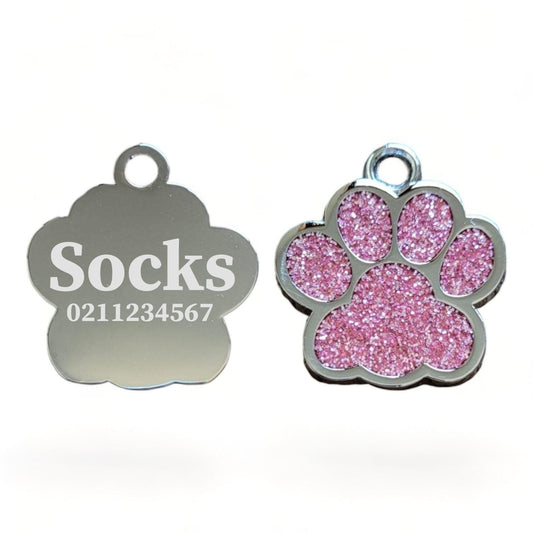 ⭐️Purr. Meow. Woof.⭐️ - Paw Print | Stainless Steel | Cat, Kitten & Dog ID Pet Tag - LightPink