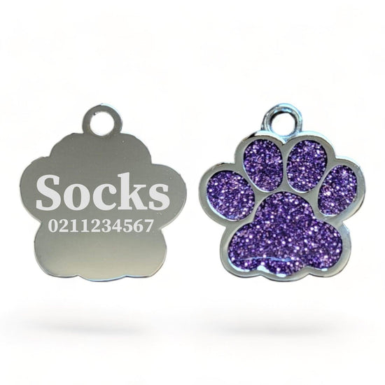 ⭐️Purr. Meow. Woof.⭐️ - Paw Print | Stainless Steel | Cat, Kitten & Dog ID Pet Tag - Purple