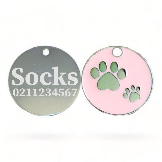 ⭐️Purr. Meow. Woof.⭐️ - Paw Print Round Cat & Dog ID Pet Tag - LightPink