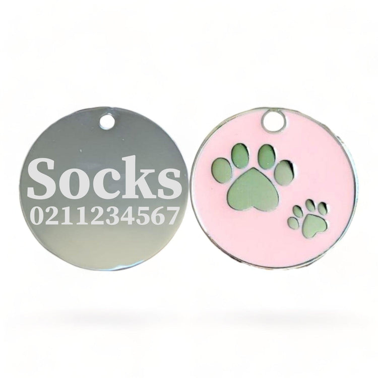 ⭐️Purr. Meow. Woof.⭐️ - Paw Print Round Cat & Dog ID Pet Tag - LightPink