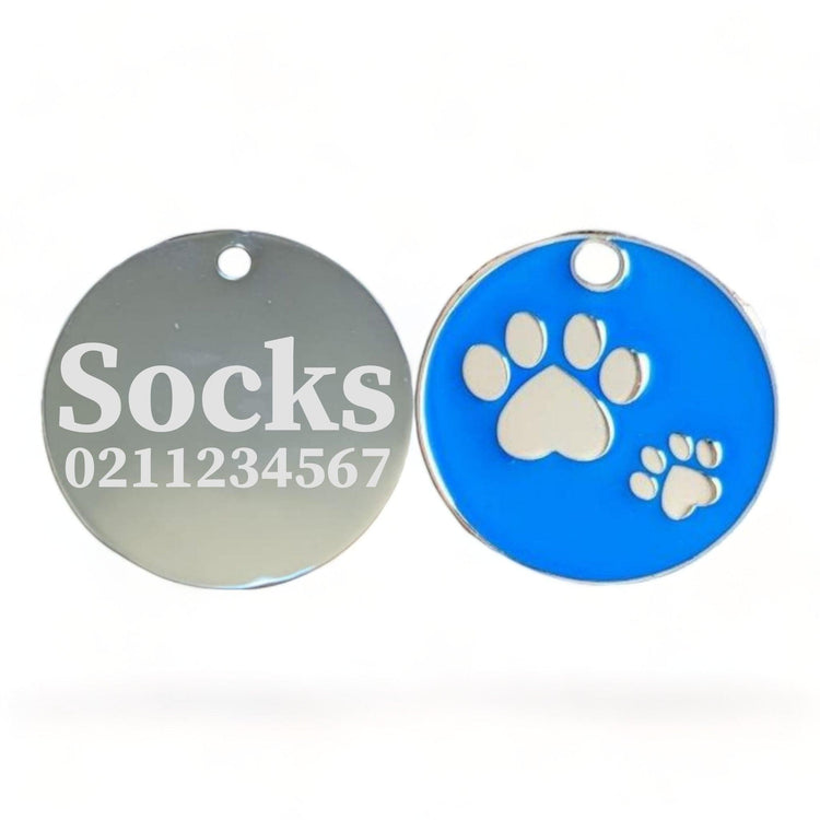 ⭐️Purr. Meow. Woof.⭐️ - Paw Print Round Cat & Dog ID Pet Tag - RoyalBlue