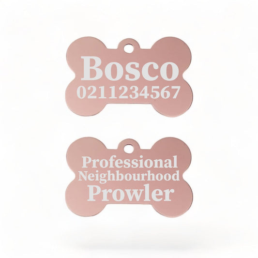 ⭐️Purr. Meow. Woof.⭐️ - Professional Neighbourhood Prowler | Bone Aluminium | Dog ID Pet Tag - LightPink