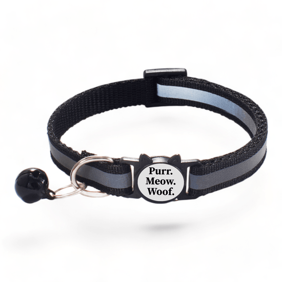 ⭐️Purr. Meow. Woof.⭐️ - Reflective Breakaway Safety Cat & Kitten Collar - Black / Cat