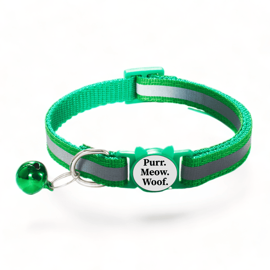 ⭐️Purr. Meow. Woof.⭐️ - Reflective Breakaway Safety Cat & Kitten Collar - DarkGreen / Cat