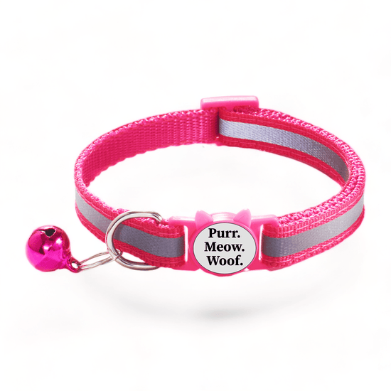 ⭐️Purr. Meow. Woof.⭐️ - Reflective Breakaway Safety Cat & Kitten Collar - DeepPink / Cat