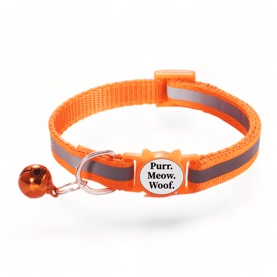 ⭐️Purr. Meow. Woof.⭐️ - Reflective Breakaway Safety Cat & Kitten Collar - Orange / Cat