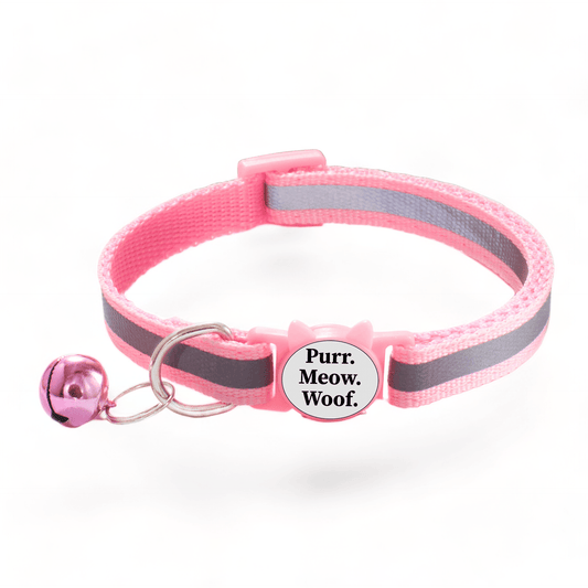 ⭐️Purr. Meow. Woof.⭐️ - Reflective Breakaway Safety Cat & Kitten Collar - Pink / Cat