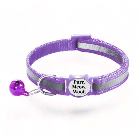 ⭐️Purr. Meow. Woof.⭐️ - Reflective Breakaway Safety Cat & Kitten Collar - Purple / Cat