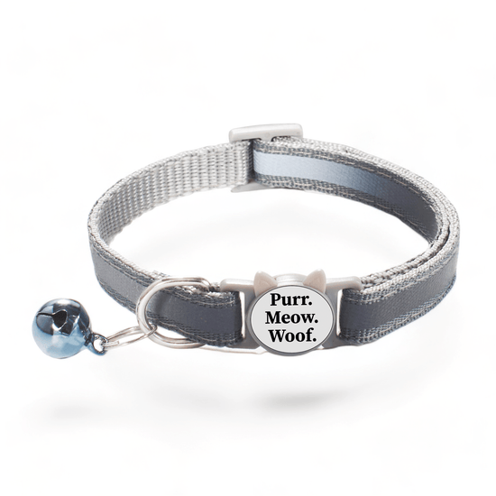 ⭐️Purr. Meow. Woof.⭐️ - Reflective Breakaway Safety Cat & Kitten Collar - Silver / Cat