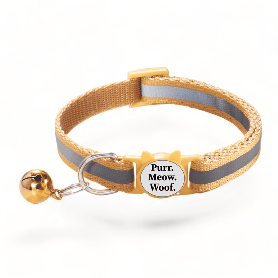 ⭐️Purr. Meow. Woof.⭐️ - Reflective Breakaway Safety Cat & Kitten Collar - Tan / Cat