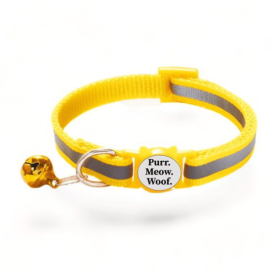 ⭐️Purr. Meow. Woof.⭐️ - Reflective Breakaway Safety Cat & Kitten Collar - Yellow / Cat