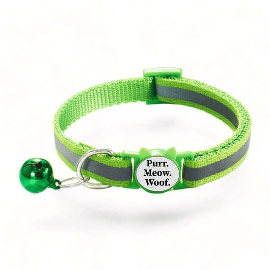 ⭐️Purr. Meow. Woof.⭐️ - Reflective Breakaway Safety Cat & Kitten Collar - YellowGreen / Cat