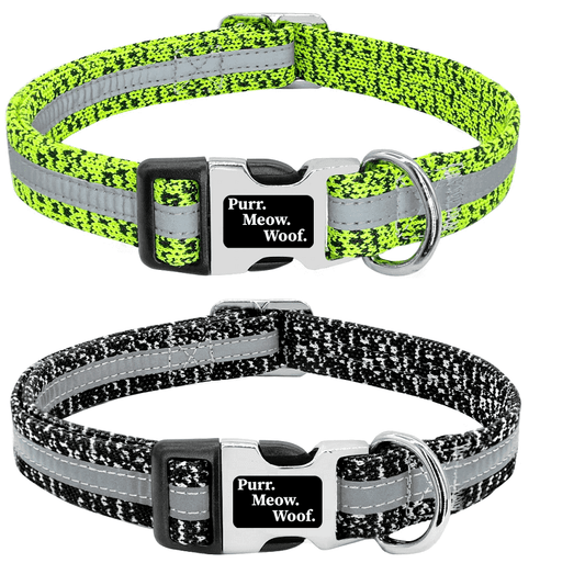 ⭐️Purr. Meow. Woof.⭐️ - Reflective Strip Dog Collar - LimeGreen / S / No