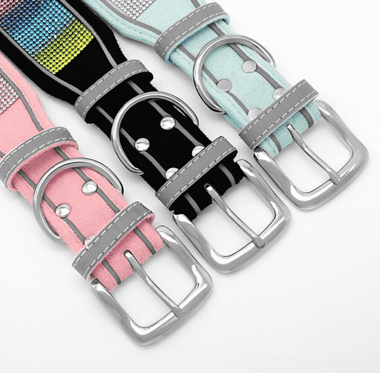⭐️Purr. Meow. Woof.⭐️ - Rhinestone Wide Dog Collar - S / Pink