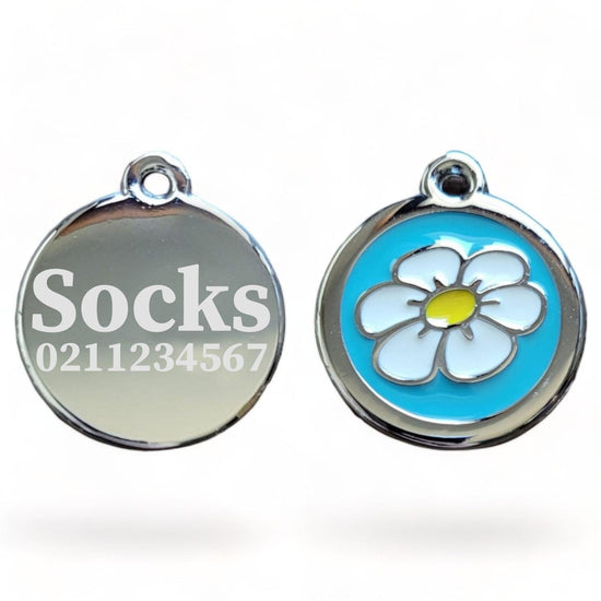 ⭐️Purr. Meow. Woof.⭐️ - Round Flower Cat & Dog ID Pet Tag - LightBlue