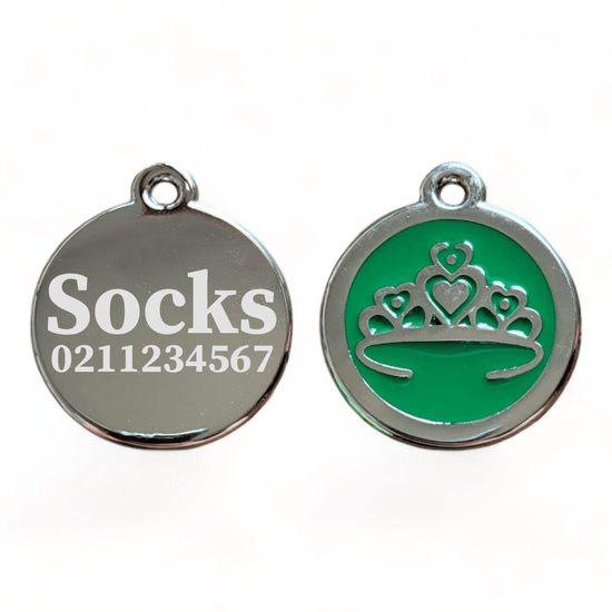 ⭐️Purr. Meow. Woof.⭐️ - Round Tiara Cat & Dog ID Pet Tag - Green