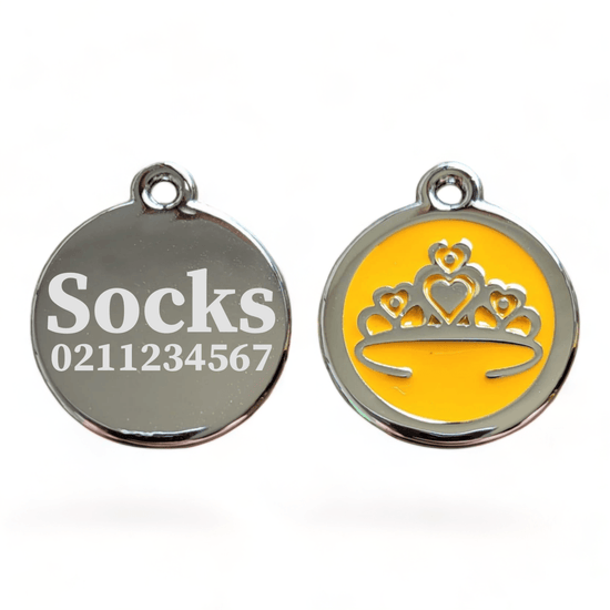 ⭐️Purr. Meow. Woof.⭐️ - Round Tiara Cat & Dog ID Pet Tag - Orange