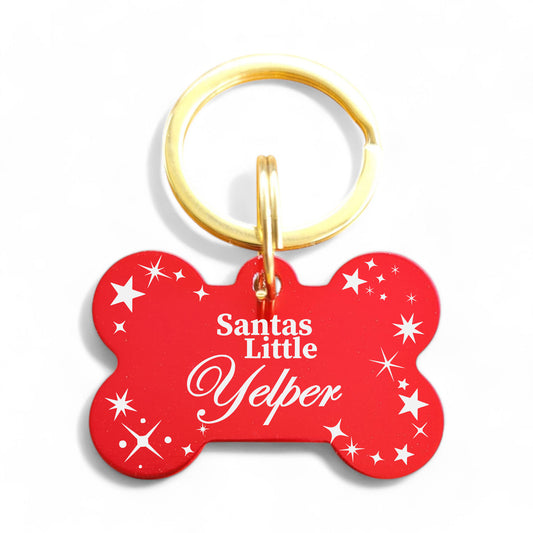 ⭐️Purr. Meow. Woof.⭐️ - Santas Little Yelper | Bone Aluminum | Pet ID Tag - Xmas Limited Edition - FireBrick