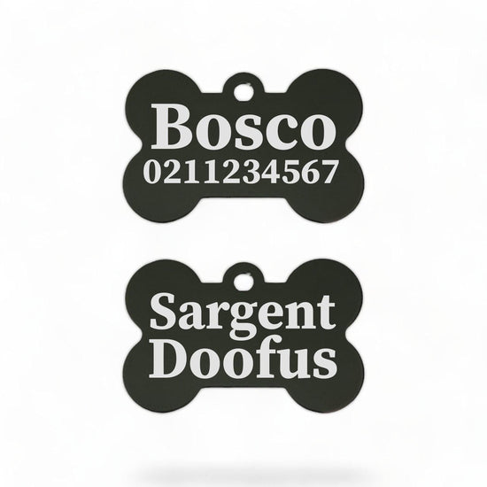 ⭐️Purr. Meow. Woof.⭐️ - Sargent Doofus Bone | Bone Aluminium | ID Pet Tag - Black