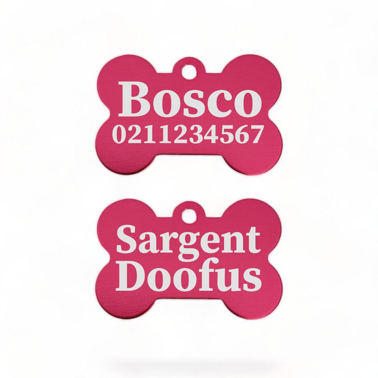 ⭐️Purr. Meow. Woof.⭐️ - Sargent Doofus Bone | Bone Aluminium | ID Pet Tag - DeepPink