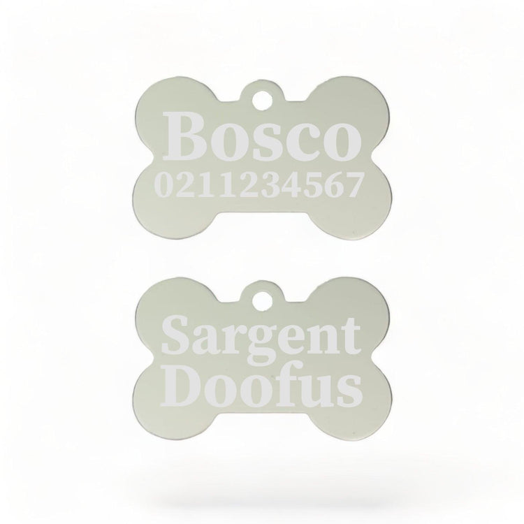 ⭐️Purr. Meow. Woof.⭐️ - Sargent Doofus Bone | Bone Aluminium | ID Pet Tag - Silver