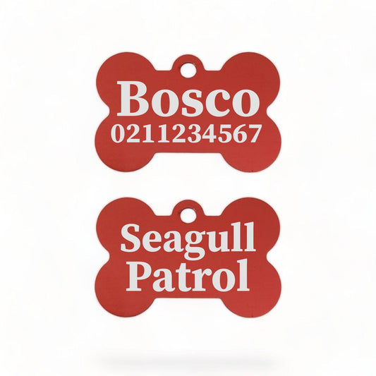 ⭐️Purr. Meow. Woof.⭐️ - Seagull Patrol | Bone Aluminium | Dog ID Pet Tag - FireBrick