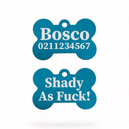 ⭐️Purr. Meow. Woof.⭐️ - Shady As Fuck | Bone Aluminium | Dog ID Pet Tag - DodgerBlue