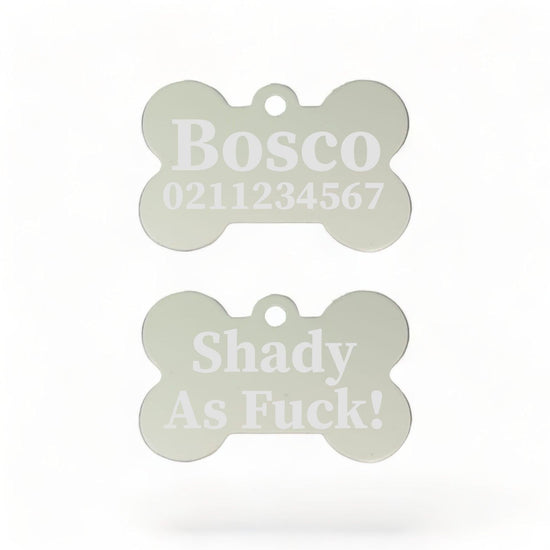 ⭐️Purr. Meow. Woof.⭐️ - Shady As Fuck | Bone Aluminium | Dog ID Pet Tag - Silver