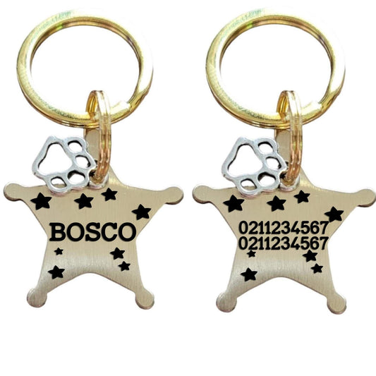 ⭐️Purr. Meow. Woof.⭐️ - Sheriff Name Front & 2 Numbers Back | Bespoke Brass | Dog ID Pet Tag - Default Title