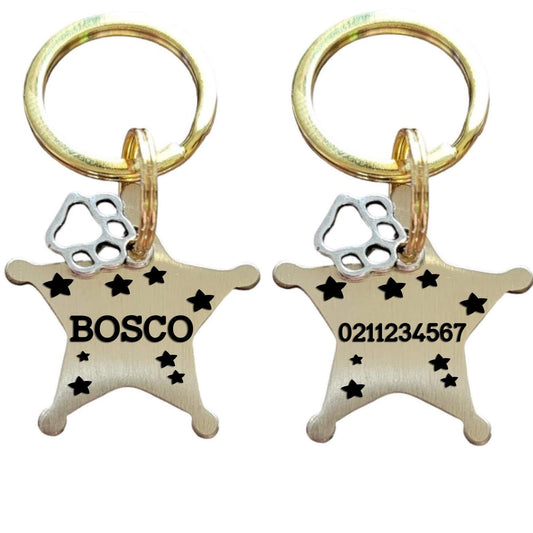 ⭐️Purr. Meow. Woof.⭐️ - Sheriff Name Front & Number Back | Bespoke Brass | Dog ID Pet Tag - Default Title