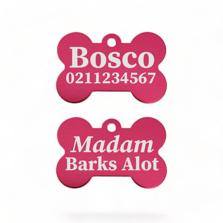 ⭐️Purr. Meow. Woof.⭐️ - Sir/Madam Barks A lot | Bone Aluminium | Dog ID Pet Tag - DeepPink / Madam