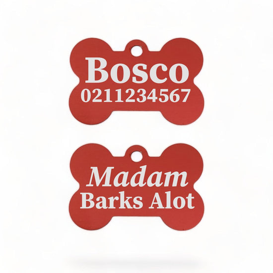 ⭐️Purr. Meow. Woof.⭐️ - Sir/Madam Barks A lot | Bone Aluminium | Dog ID Pet Tag - Firebrick / Madam