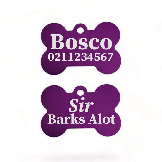 ⭐️Purr. Meow. Woof.⭐️ - Sir/Madam Barks A lot | Bone Aluminium | Dog ID Pet Tag - Purple / Sir