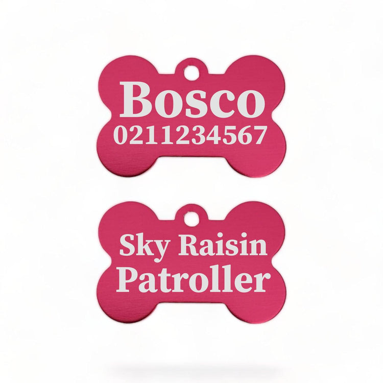 ⭐️Purr. Meow. Woof.⭐️ - Sky Raisin Patroller | Bone Aluminium | Dog ID Pet Tag - DeepPink