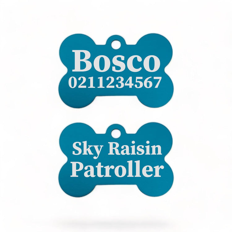 ⭐️Purr. Meow. Woof.⭐️ - Sky Raisin Patroller | Bone Aluminium | Dog ID Pet Tag - DodgerBlue