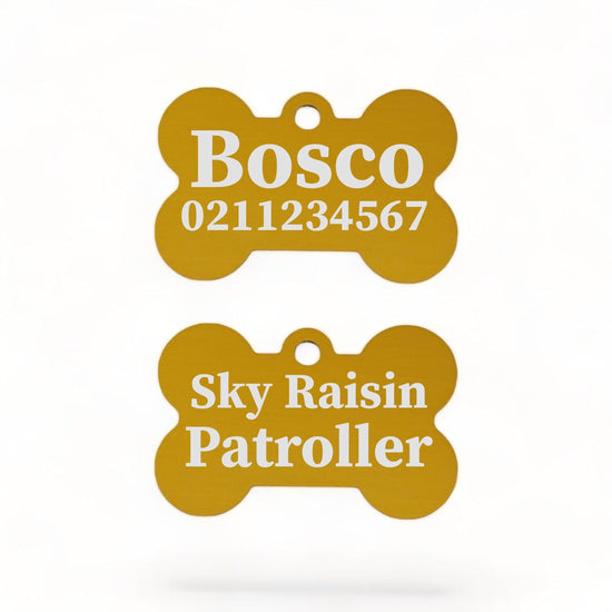 ⭐️Purr. Meow. Woof.⭐️ - Sky Raisin Patroller | Bone Aluminium | Dog ID Pet Tag - Gold