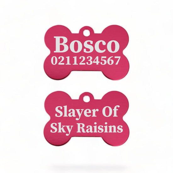 ⭐️Purr. Meow. Woof.⭐️ - Slayer Of Sky Raisins | Bone Aluminium | Dog ID Pet Tag - DeepPink