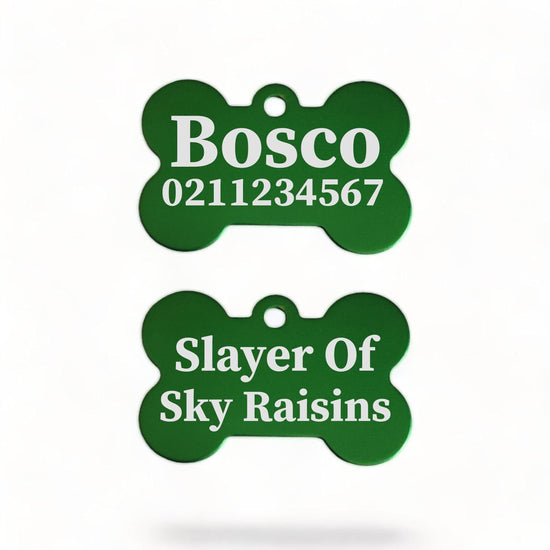 ⭐️Purr. Meow. Woof.⭐️ - Slayer Of Sky Raisins | Bone Aluminium | Dog ID Pet Tag - MediumSpringGreen