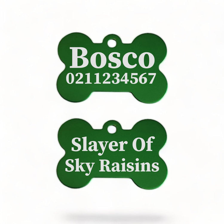 ⭐️Purr. Meow. Woof.⭐️ - Slayer Of Sky Raisins | Bone Aluminium | Dog ID Pet Tag - MediumSpringGreen