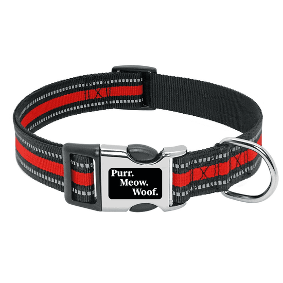 ⭐️Purr. Meow. Woof.⭐️ - Slim Reflective Dog Collar - FireBrick / S / No