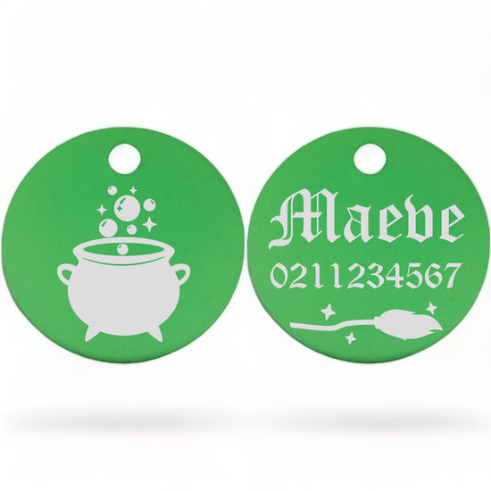 ⭐️Purr. Meow. Woof.⭐️ - Spell Maker | Aluminium | Round Cat & Dog ID Pet Tag - MediumSpringGreen / Small (Cat)