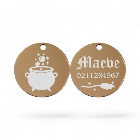⭐️Purr. Meow. Woof.⭐️ - Spell Maker | Mirror Stainless | Round Cat & Dog ID Pet Tag - BurlyWood / Small (Cat)