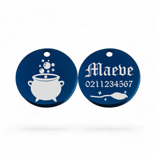 ⭐️Purr. Meow. Woof.⭐️ - Spell Maker | Mirror Stainless | Round Cat & Dog ID Pet Tag - MidnightBlue / Small (Cat)