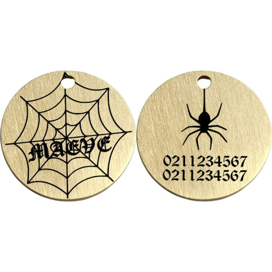 ⭐️Purr. Meow. Woof.⭐️ - Spiders Web Brass Round Cat & Dog ID Pet Tag - Small